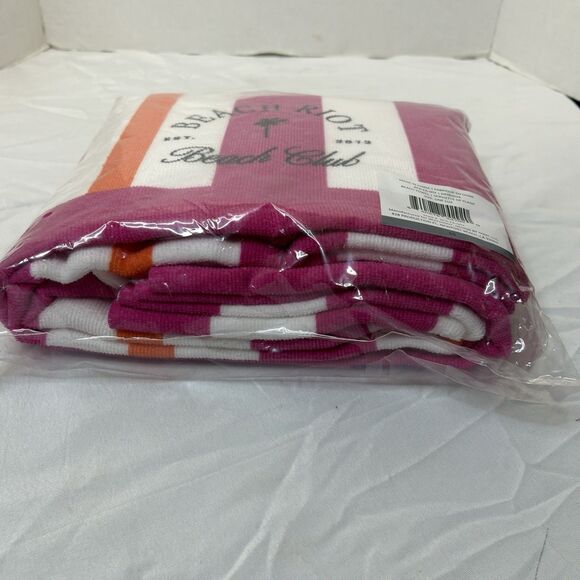 BEACH RIOT Beach Club Beach Towel Pink/Orange/ White Striped NEW 30"x68" - Picture 4 of 4